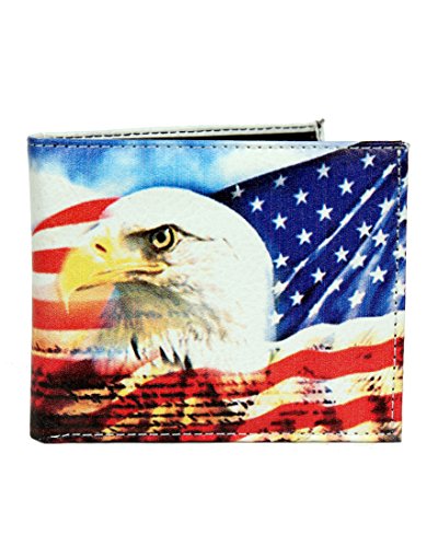 WLT-105 - Mens USA Flag with Eagle Wallet Credit Card Holder and ID Display