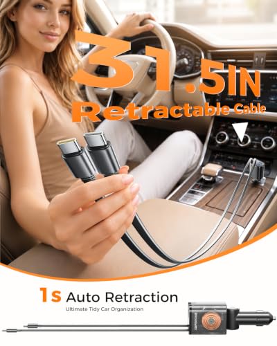 Image of SUPERONE 5 in 1 Retractable Car Charge with Dual Type C Cables