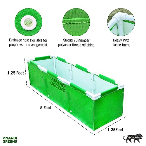 Image of Anandi Green's 5X1.25X1.25 Fit HDPE UV Protected 360 GSM Rectangular Plants Grow Bag Terrace Gardening Vegetable Garden with PVC Frame