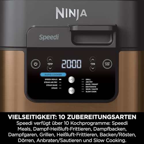 Image of Ninja Speedi 10-in-1 Fast Pressure Cooker, Air Fryer, Air Fryer and Multicooker, 5.7L, Meals for 4 in 15 Minutes, Steam, Grill, Bake, Roast, Stew and More, Black and Copper ON400EUCP