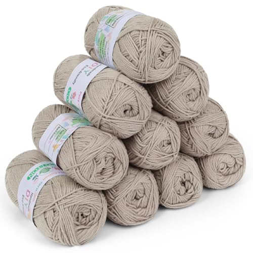 Coopay Laine à crocheter, 100 % coton à tricoter, lot de 10 x 50 g de doux fil à crocheter en coton, laine pour bébé, fil en coton pour pull, chaussettes,...