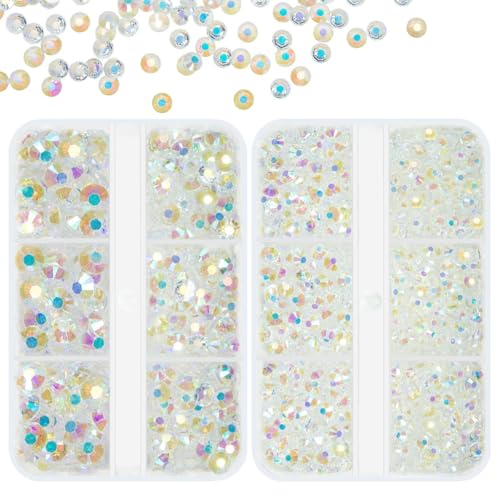 qiipii Transparent Clear AB Resin Rhinestones for Crafting Clear White AB Flatback Jelly Stones 3mm 4mm 5mm 6mm Gems Diamonds Charms for Nails Face Eyes Makeup Tumblers Bottles Crafts Clothes Shoes