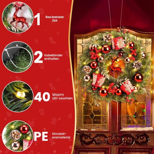 Avoalre Weihnachtskranz 40cm 40LEDs Lichterketten Timer 8 Modi – Ansicht 4
