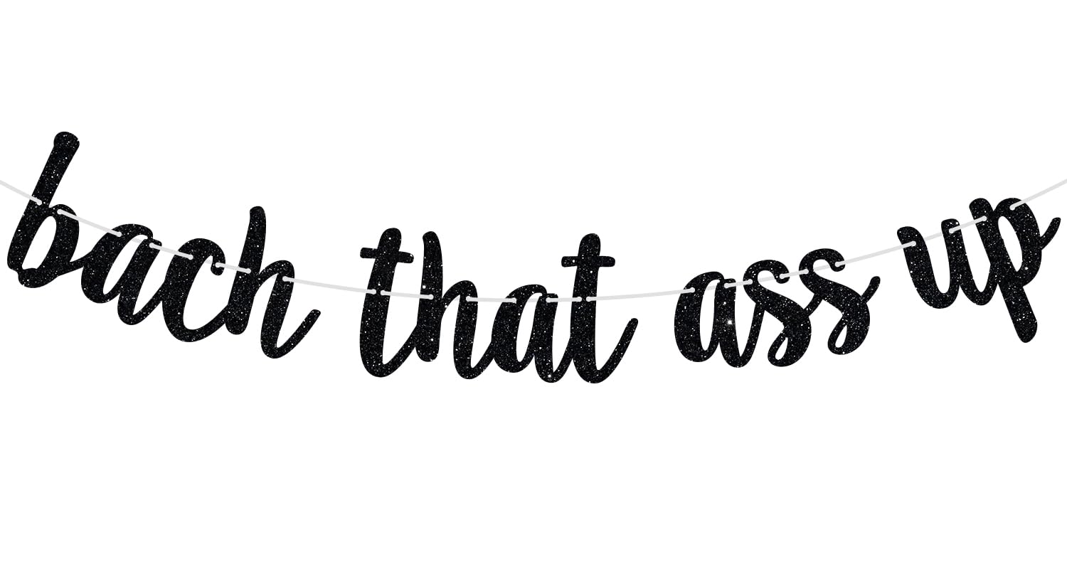 Bach That Ass Up Banner, Bachelorette Banner, Bach and Boozy Bunting Sign, Bachelorette Party Decorations Black Glitter (Black)