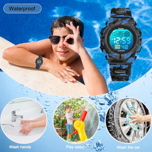 Image of Kids Watch Digital for Boys-Waterproof Kids Sports Watch with Light, Alarm&Snooze,Stopwatch Military Design Silicone Band Gift for Birthdays,Christmas Outdoor Activities(8+ Years)