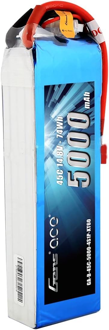 Gens ace 14.8V 5000mAh 45C 4S LiPo Battery Pack with T Plug for Mikado LOGO500 Align T-REX550 600 GAUI X5 Outrage 550 Hirobo SDX FPV Heli RC Quadcopter Airplane Car Truck Boat Hobby