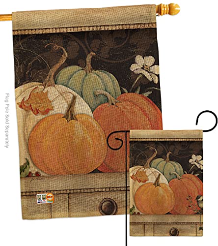 Breeze Decor October Pumpkins Garden House Flag Set Fall Harvest & Autumn Scarecrow Pumkins Sunflower Leaves Season Autumntime Gathering Decoration Banner Small Yard Gift Double-Sided, Made in USA