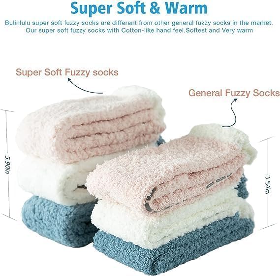 Image of Bulinlulu Fuzzy Socks with Grips Plush Sleep Cozy Winter Soft Hospital Fluffy Socks for Womens Mens Gifts