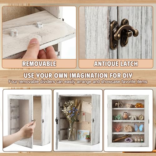 Gerrii Shadow Box Display Case 11 x 13 - Deep 5 Inch Wooden Picture Frame with Linen Back, Removable Shelves, Wooden Memory Case for Wedding Bouquets, Photos, Medals & Keepsakes, White