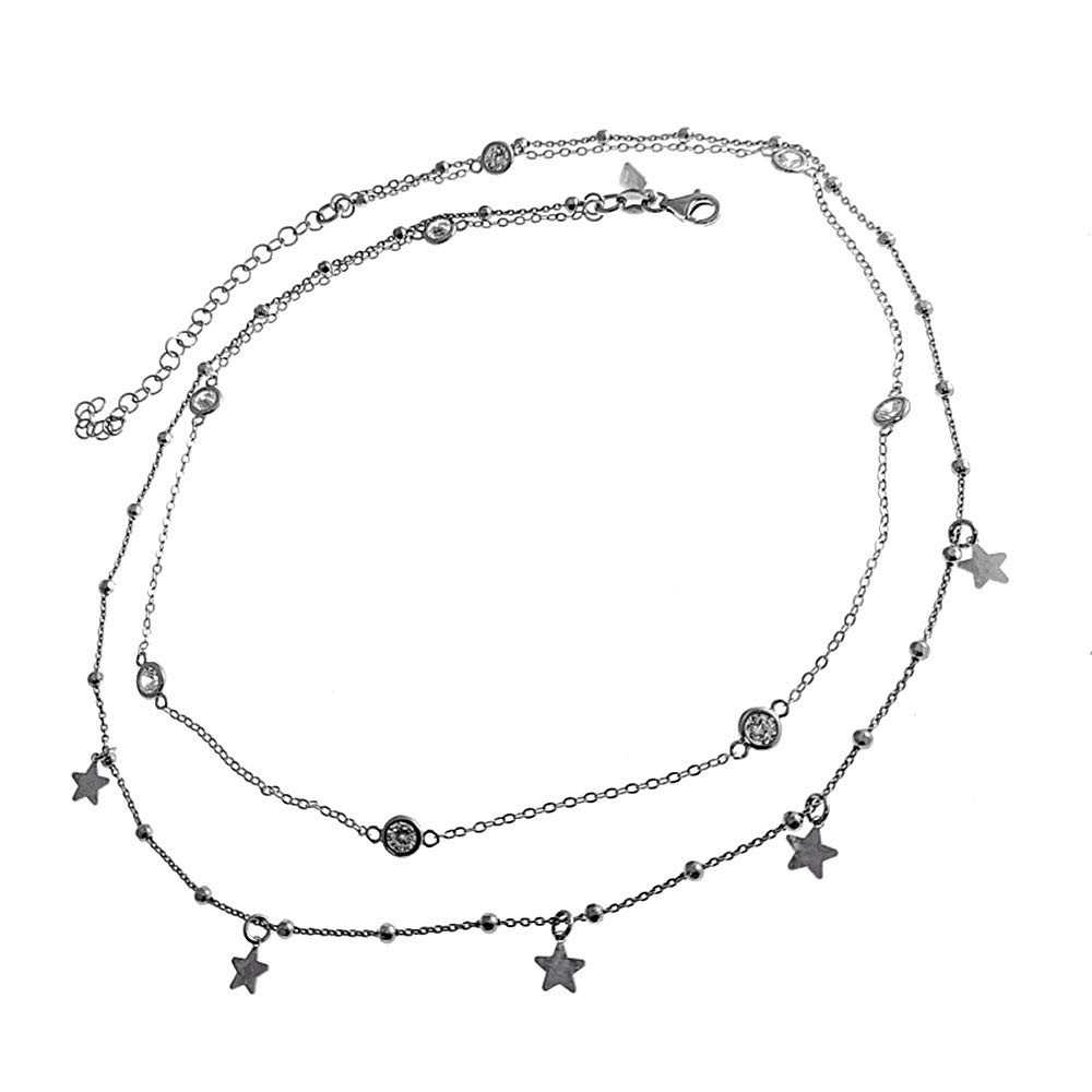 Girocollo Catena Silver Stars doppio Act 925m Punti di chiusura Luce Rodio Donne