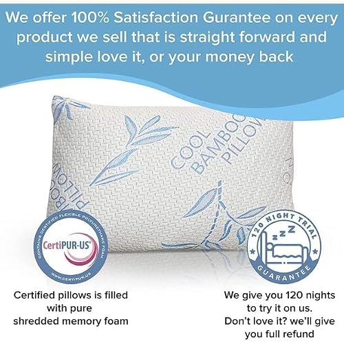 Queen Size 2 Pack Bamboo Pillows For Sleeping, Shredded Memory Foam Adjustable Bamboo Bed Pillow With, Removable/Washable Bamboo Rayon Zipper Cover (Queen 2 Pack) #TOP1
