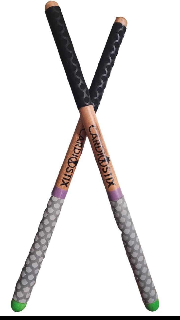CardioStix 8.5oz Cardio Drum Sticks Per Set (1 Pair of Sticks Only) Weighted Double Grip Premium American Hickory Wood (DW#1) - 1 Pair Only