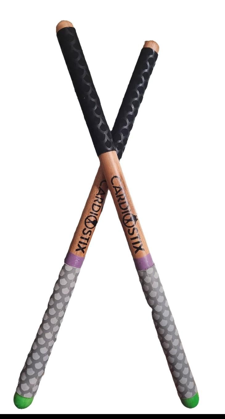 CardioStix Bacchette cardio in legno di hickory americano con manici neri, 127 g per set, 1 coppia per drumming, fitness, classe aerobica, esercizi, pesca