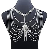 CCXXYGWJ Cadena de Cuerpo de Halter de Oro Lencería Sexy Show Chica Collar de Hombro Sujetador Cadena Arnés Esclavo Cadena de Cuerpo Completo Joyería Cadenas Collar (Metal Color: Color Plateado) (un