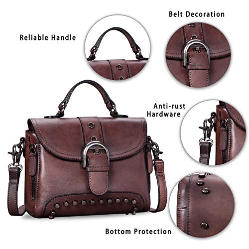 Genuine Leather Satchel For Women Vintage Handmade Crossbody Bag Purse Top-Handle Handbag (Coffee) #TOP5
