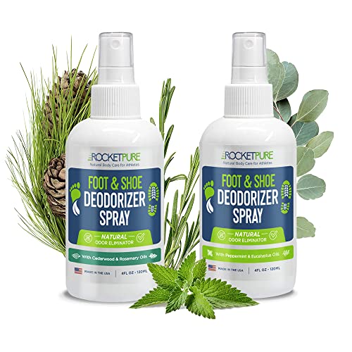 Rocket Pure Natural Shoe Deodorizer Spray & Foot Spray - Shoe Spray Deodorizer, Foot Spray Odor Eliminator Spray, Shoe Odor Eliminator, Foot Deodorant, Foot Odor Shoe Freshener (Cedar & Mint)