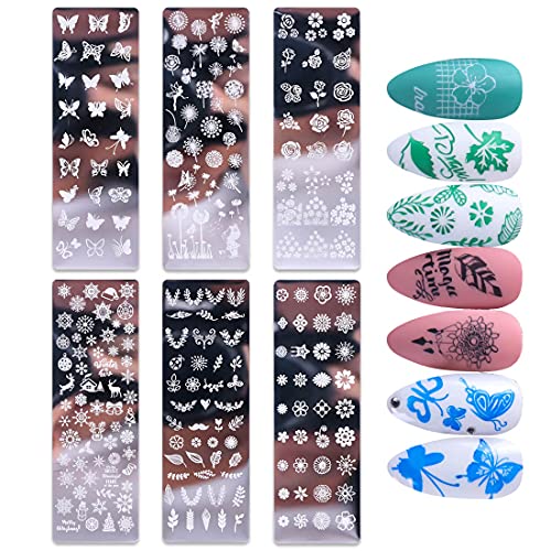 Nail Stamping Plate, Danneasy 6 Pieces Nail Art Image Stamp Nail Template Kit With Nail Stamper, Scraper, Storage Bag (Nature Style) #TOP1