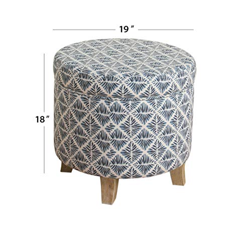 Image of Homepop Home Decor | Upholstered Round Storage Ottoman | Ottoman with Storage for Living Room & Bedroom with Flared Legs, Navy Blue Geometric Pattern Large