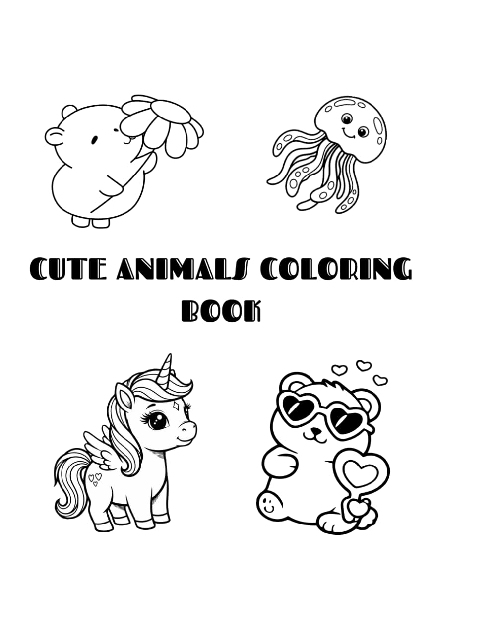Cute Animals Coloring Book for Stress Relief: Relaxing and Easy Coloring Pages for Adults