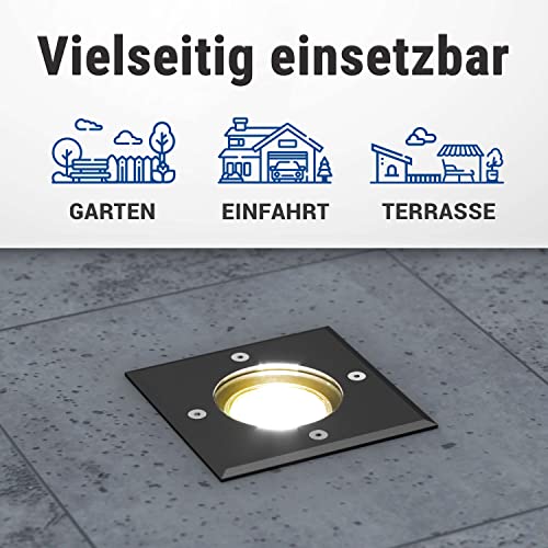 lambado® LED Bodenstrahler für Außen - extra flach, befahrbar & wasserdicht inkl. 5W Strahler warmweiss dimmbar - Schwarz eckige Bodenleuchte/Bodeneinbaustrahler IP67 für Terrasse & Garten