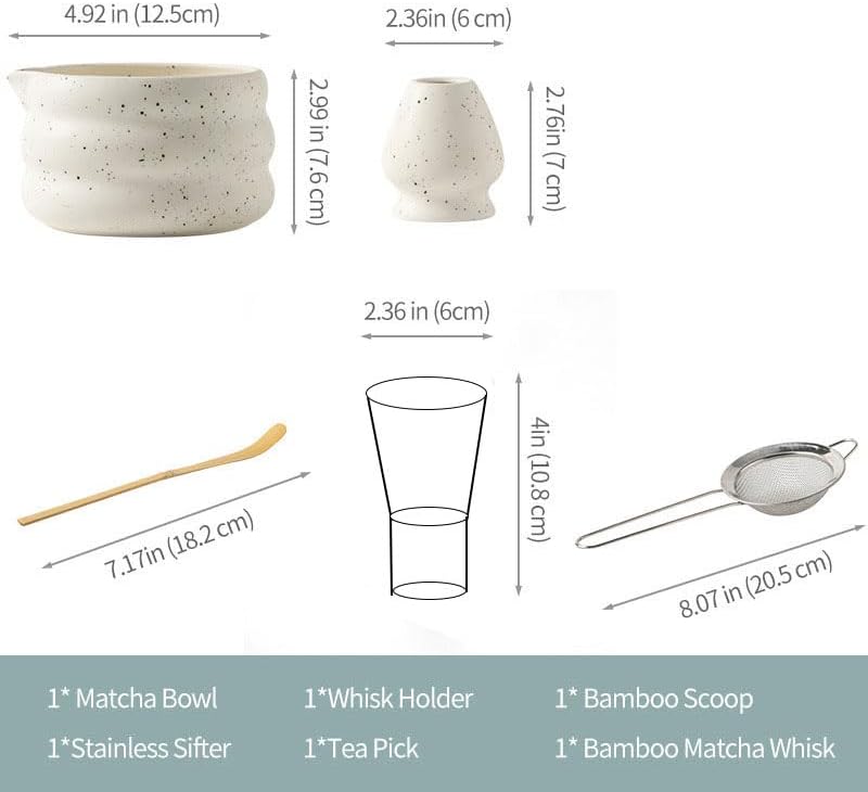 Miniatura 6 de Juego de batidores, juego de té japonés de 5 piezas, incluye cuenco de matcha con boquilla (19 onzas), batidor de bambú y cuchara de matcha, soporte