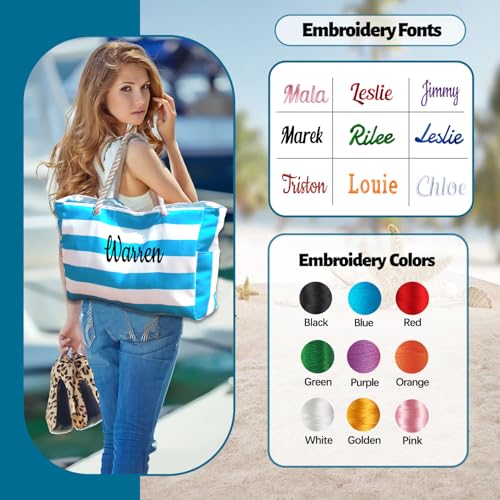 Ulico Personalized Beach Bags for Women,Custom Large Beach Tote Bag Embroidered Name, Waterproof Sandproof Swim Pool Bag with Zipper2