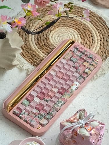Image of Pink Rose Keycaps Cherry Profile PBT Keycaps for 60% 65% 75% Mechanical Keyboards Dye Sub Full Size 128 Keys for MX Switches Custom Gaming Keyboard
