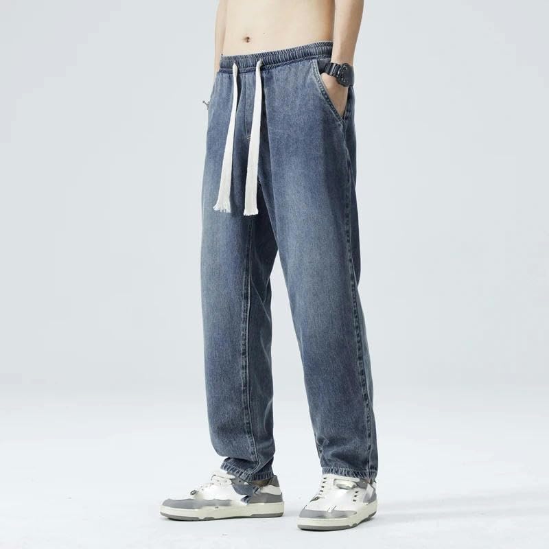 Jeans d'été pour hommes léger et ample avec taille élastique à cordon - 4
