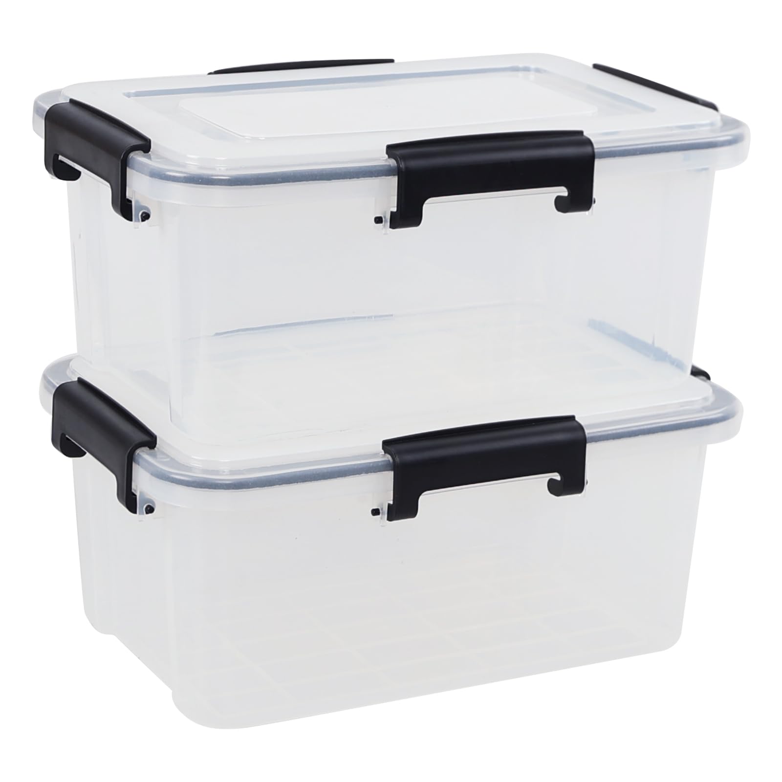 Set di 2 contenitori ermetici impilabili con coperchio, 10 l, in plastica, con fibbie a scatto, colore: trasparente