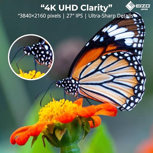 Image of EIZO FlexScan EV2740X Monitor for PC 27 Inch 4K UHD IPS Display with USB-C (60W Power Delivery), HDR, Eye Care, Built-in LAN, Ergonomic Stand for Office, Design, Trading & Home Use