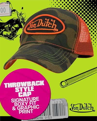 Image of Von Dutch Monogram Trucker Cap - Retro Snapback Cap for Men and Women - Adjustable Snap Fit Panel, Mesh Rear, Curved Bill