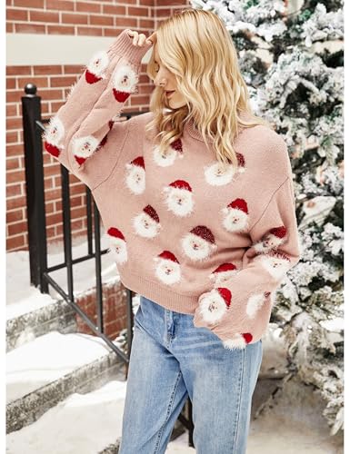 Ugly Christmas Sweater Women Funny Santa Xmas Cute Snowflake Holiday Party Knitted Pullover Tops (Pink-X-Large)4