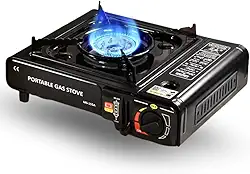 Fogareiro Fogão a Gás Portátil com Ignição Eletrônica - Aço Esmaltado, Chama Regulável e Maleta - Ideal para Camping, Viagens e Uso Externo