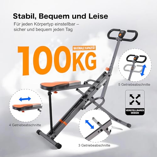 Niceday Squat Maschine für Zuhause – Bauch Beine Po Trainer klappbar & gelenkschonend – Kniebeugen Heimtrainer zum Formen & Straffen – Effektives Ganzkörpertraining – Squat Assist Row Rider