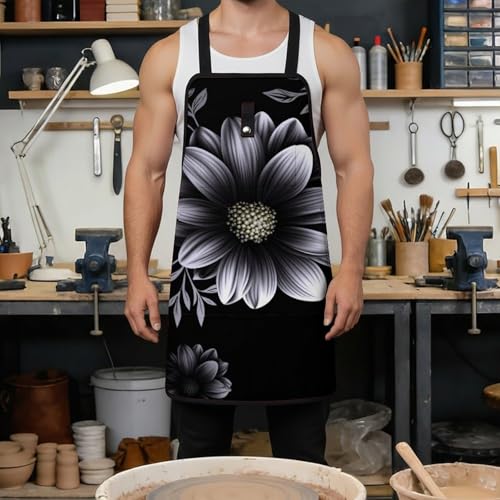 Delantal de trabajo negro con flores para hombres miniatura 4
