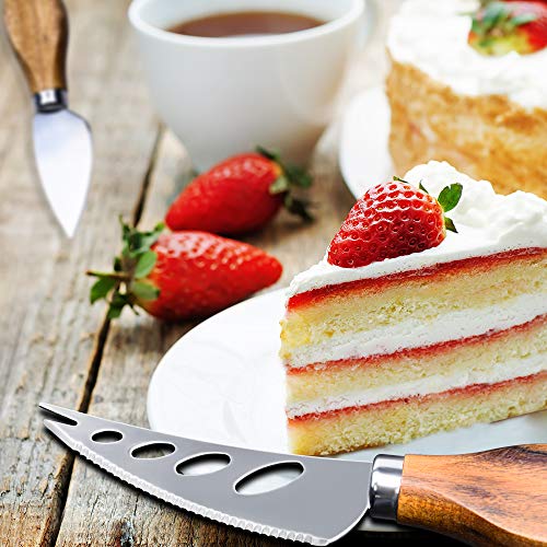 اونيبو سكاكين جبن بمقبض خشبي من الستانلس ستيل لتقطيع الجبن وشوكة الجبن، مجموعة سكاكين دهن الجبن من 6 قطع للوح تشاركوتيري، مجموعة هدايا ادوات تناول الطعام (6 سكاكين جبن بمقبض خشبي)