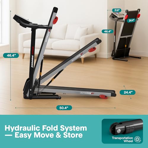 Image of SereneLife Treadmill with Incline & Handle Bars | Compact Portable Walking Pad & Treadmill for Home /Apartment | Wide Running Belt 40 inch x 16 inch | Includes Workout Trainer Program with Bluetooth App