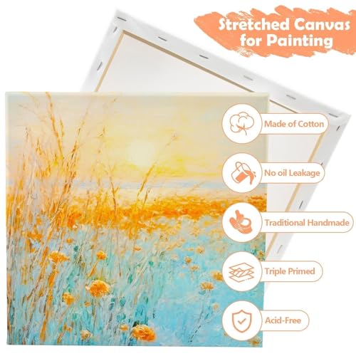 Koncci Leinwand zum Bemalen, 10 Stück Keilrahmen Leinwand Set (40x40 35x35 30x30 25x25 20x20cm), Weiße Leinwände zum bemalen für Acrylfarben Ölgemälde, Canvas für Anfänger und Künstler