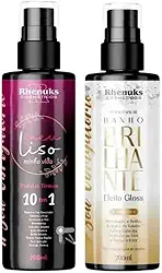 KIT Spray Protetor Térmico Capilar MEU LISO + BANHO BRILHANTE EFEITO GLOSS Rhenuks 200ml