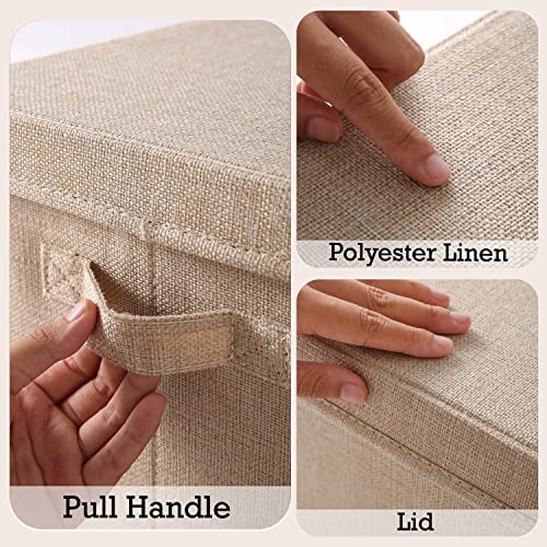 Image of HOKIPO Multipurpose Storage Box with Lid for Wardrobe, Home and Office, Beige, Medium,Pack of 1 (AR-4369-M), Polyester Linen
