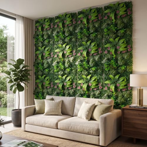 Image of Dekorly Artificial Grass Wall Panels | Indoor Outdoor Decoration | Garden, Floor, Balcony Home Decoration | Vertical Garden Artificial Wall Plants (Monstera Leaf Mat, 58cm x 40cm)