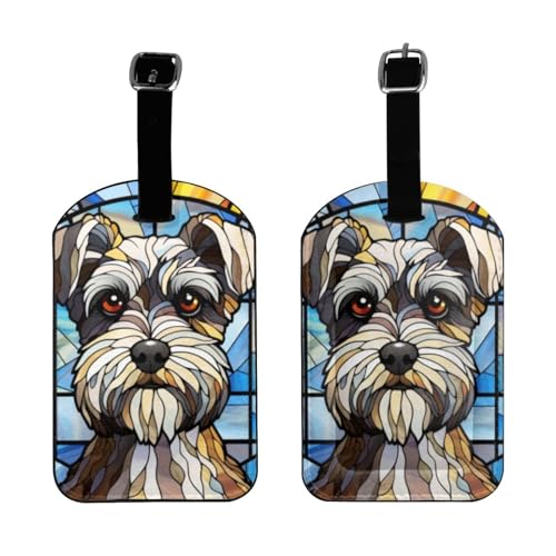 Schnauzer Luggage Tags for Suitcases,Travel Leather Luggage/Bag Name Tag Gift for Women,Men,Kids,Dog Lover, Cute Suitcase Tags Luggage Identifiers,Funny Baggage Tags for Travel (Schnauzer)2