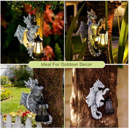 Goodeco Dragon Tree Hugger Solar Lantern Garden Statue - 9.3 Inch Resin Dragon Decor for Outdoor, Perfect Garden Gift & Yard Decor