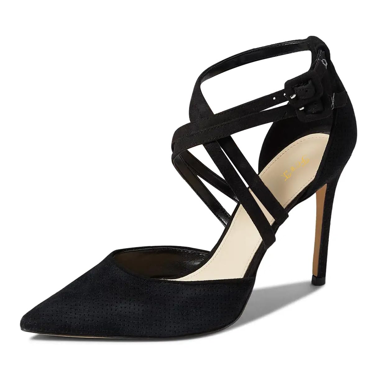 FOWT Women Pointed Toe Cross Strap Pumps Stiletto High Heel D'orsays Double Buckles Dance Party Evening Shoes Size 4-16 US