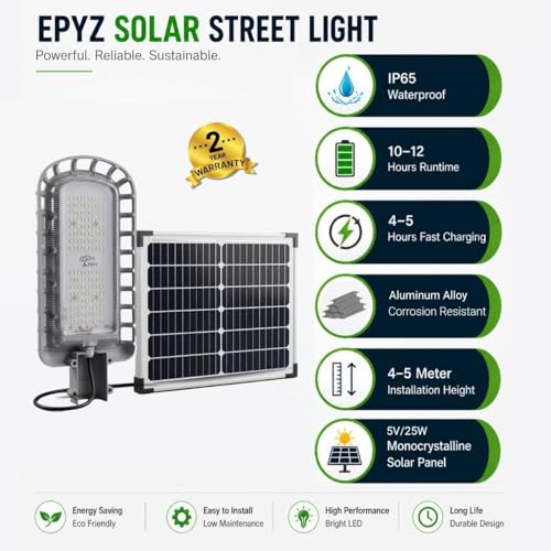 Image of Epyz 200W Semi-Integrated Solar Street Light, Cold White | Aluminium Body, Remote and Dusk to Dawn, 80 LED, 27000mAh, Pack of 1