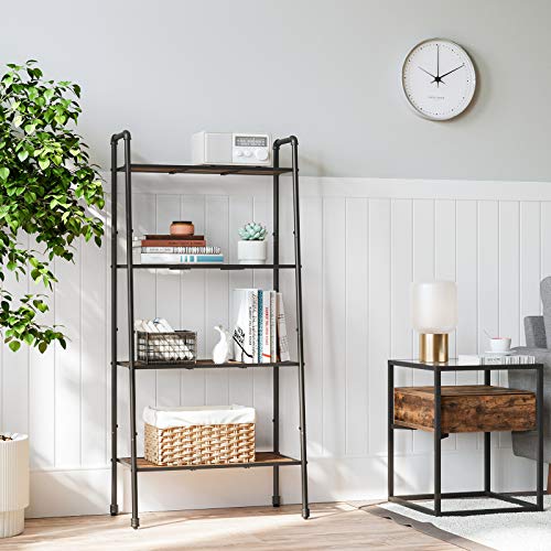 VASAGLE 4-Tier Ladder Shelf, Storage Rack, Freestanding Bookshelf, Plant Stand with Steel Pipe and Shelves, Industrial, for Living Room, Bathroom, Kitchen, Black UBSC027B01