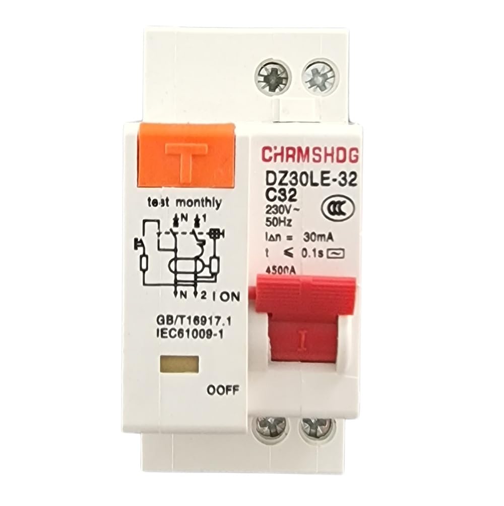 Interruptor Diferencial 1P+N, 32A, 230V, 50Hz, 2P Disyuntor de Protección 30mA, IEC61009-1,Protección contra Fugas Elétricas y Cortocircuitos