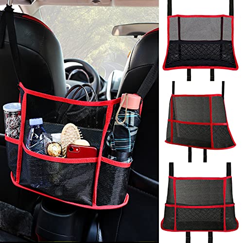 Car Net Pocket Handbag Holder Between Seats, Car Organizer Purse Handbag Holder for Car Front Seat, Mesh Large Capacity Car Handbag Holder Car Net Bag Barrier of Back Seat Pet Kids