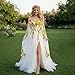 LIPOSA Boho Chiffon Wedding Dress for Bride Sunflower Embroidered Off Shoulder A-Line Bridal Gown with Long Cape Sleeves Ivory US6