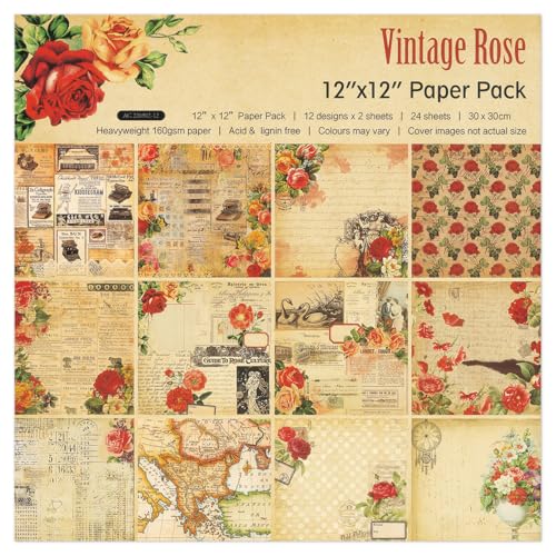 Vintage Rose Scrapbook Paper Pad ,Double-Sided Floral Specialty Decorative Craft Paper for DIY Card Making Photo Album, 24 Sheets